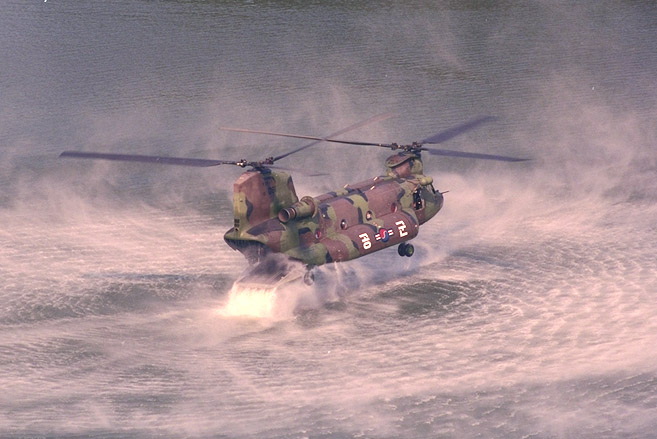 A Republic of Korea (South Korea) CH-47SD practicing water landings, location and date unknown.