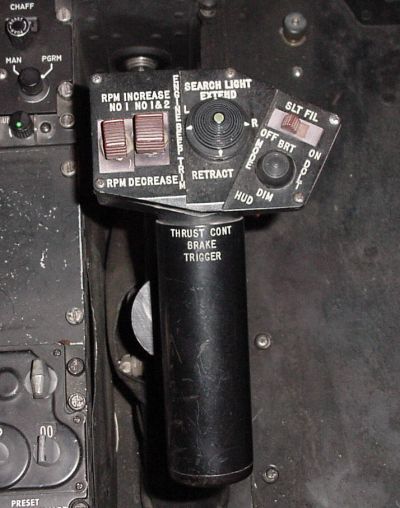 Pilots Thrust Lever in a Boeing CH-47D helicopter.